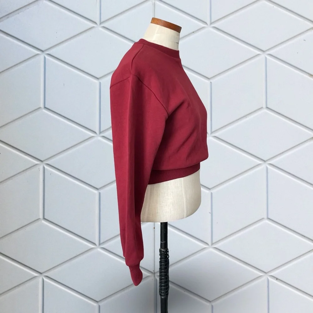 Wild Fable Berry Maroon Long Sleeve Drop Fleece Shoulder Crewneck Sweatshirt SzS - Picture 3 of 7